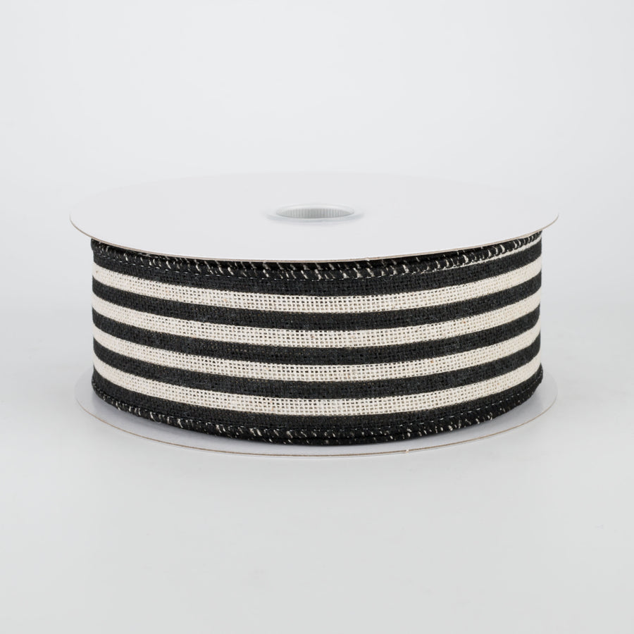 1.5" Cabana Stripes Ribbon: Black & Natural (10 Yards)