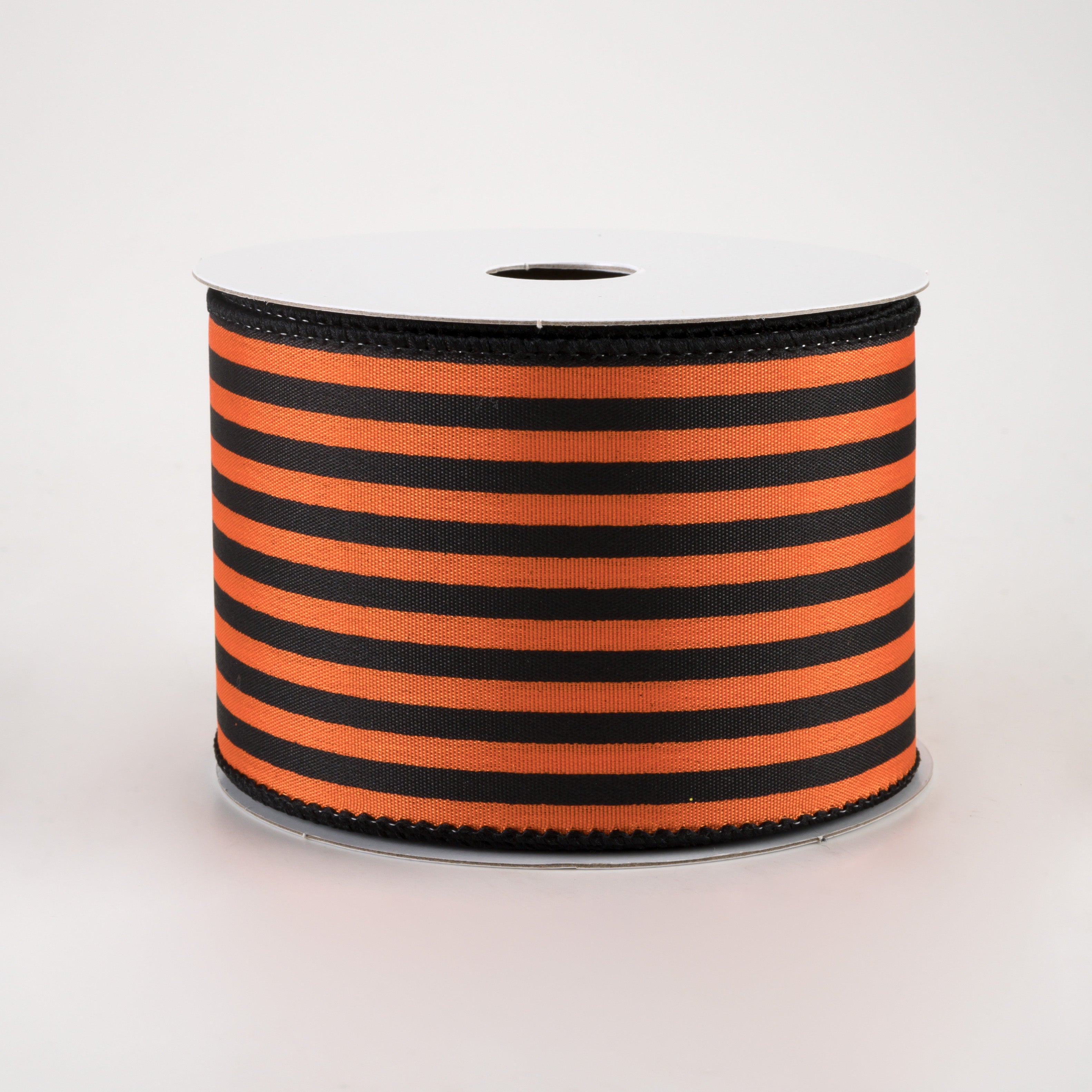 2.5" Cabana Stripes Ribbon: Black on Orange Satin (10 Yards)