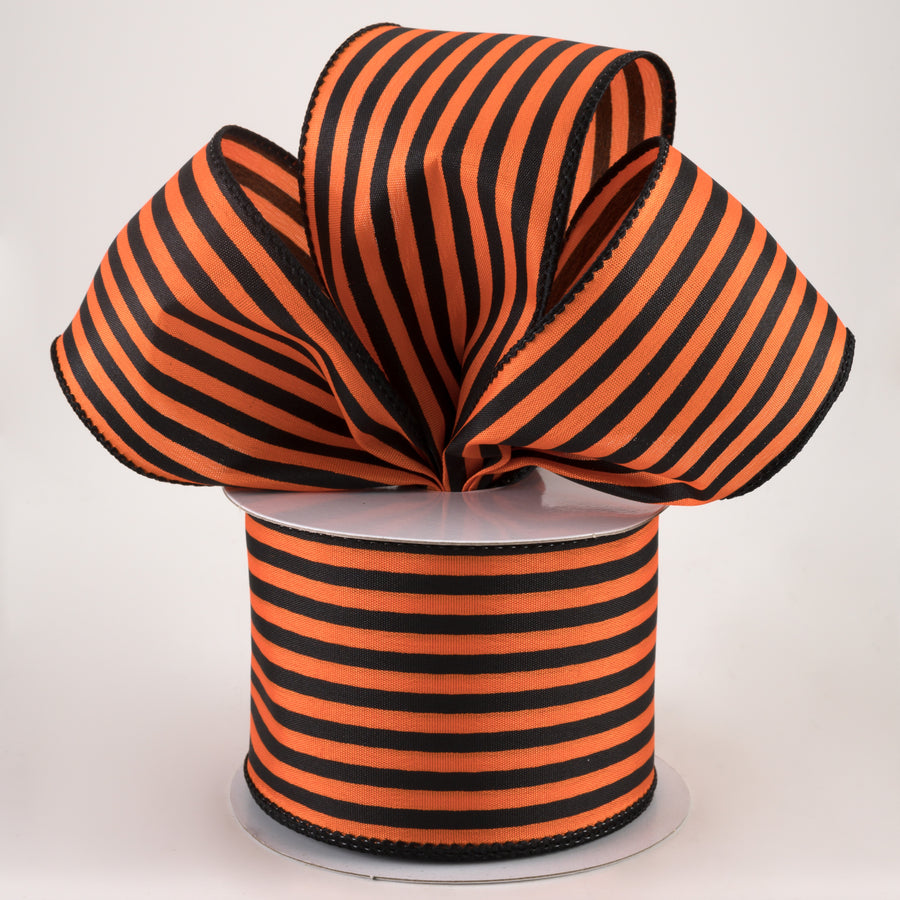 2.5" Cabana Stripes Ribbon: Black on Orange Satin (10 Yards) Lifestyle Photo
