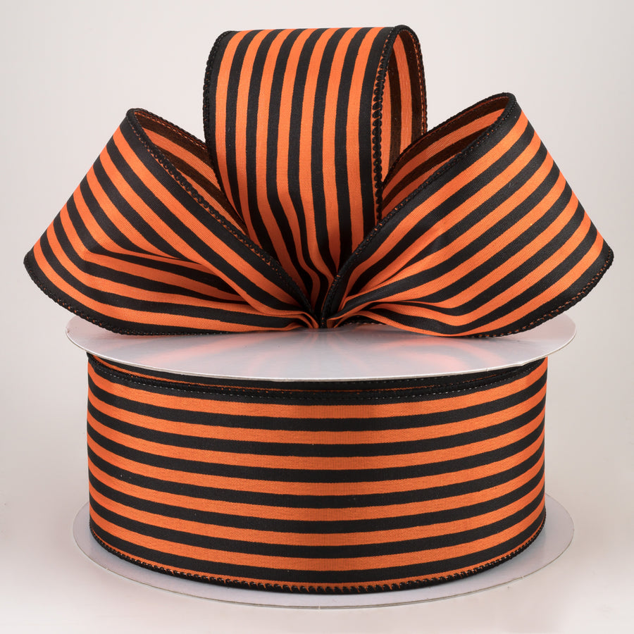 2.5" Cabana Stripes Ribbon: Black on Orange Satin (50 Yards) Lifestyle Photo