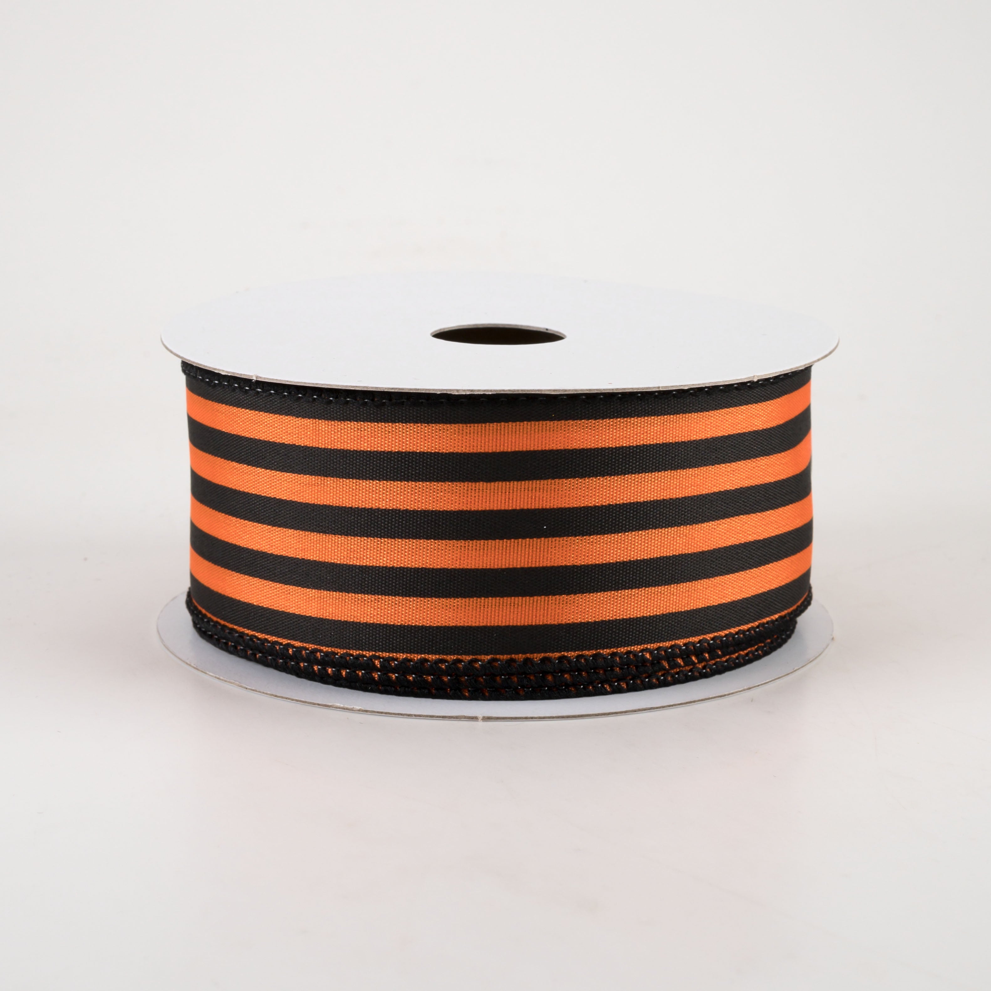 1.5" Cabana Stripes Ribbon: Black on Orange Satin (10 Yards)