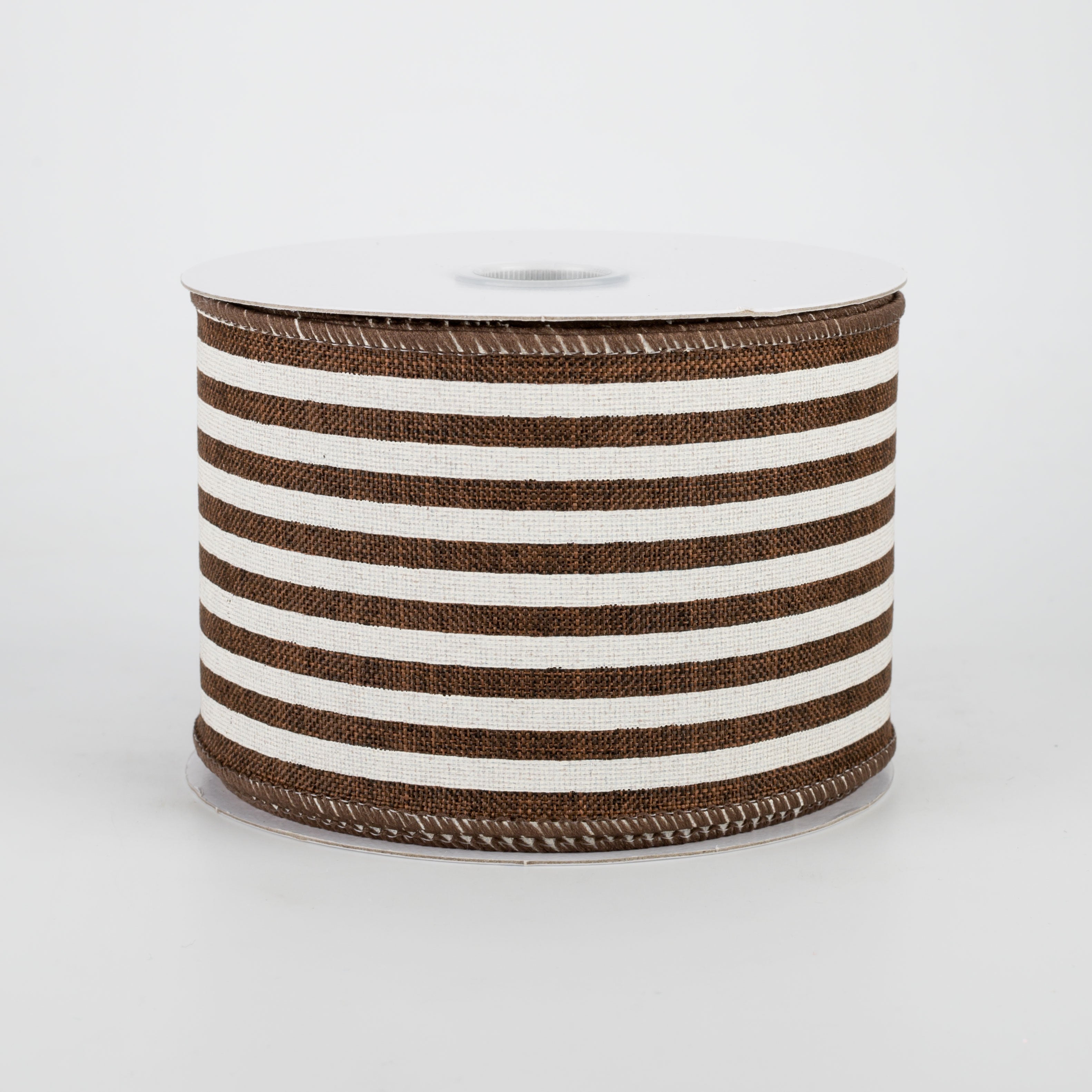 2.5" Cabana Stripes Ribbon: Brown & Ivory (10 Yards)