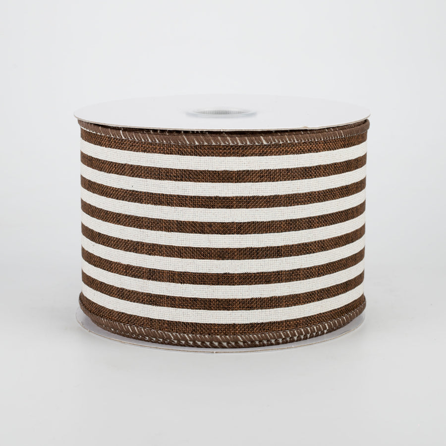 2.5" Cabana Stripes Ribbon: Brown & Ivory (10 Yards)