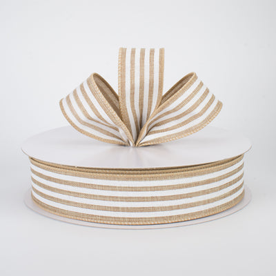 1.5" Cabana Stripes Ribbon: White & Beige (50 Yards) Lifestyle Photo