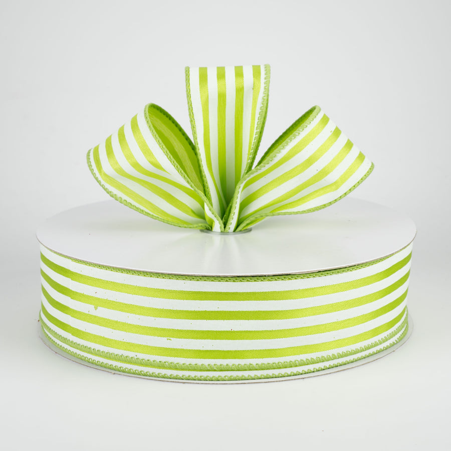 1.5" Cabana Stripes Ribbon: White on Kiwi Green (50 Yards) Lifestyle Photo
