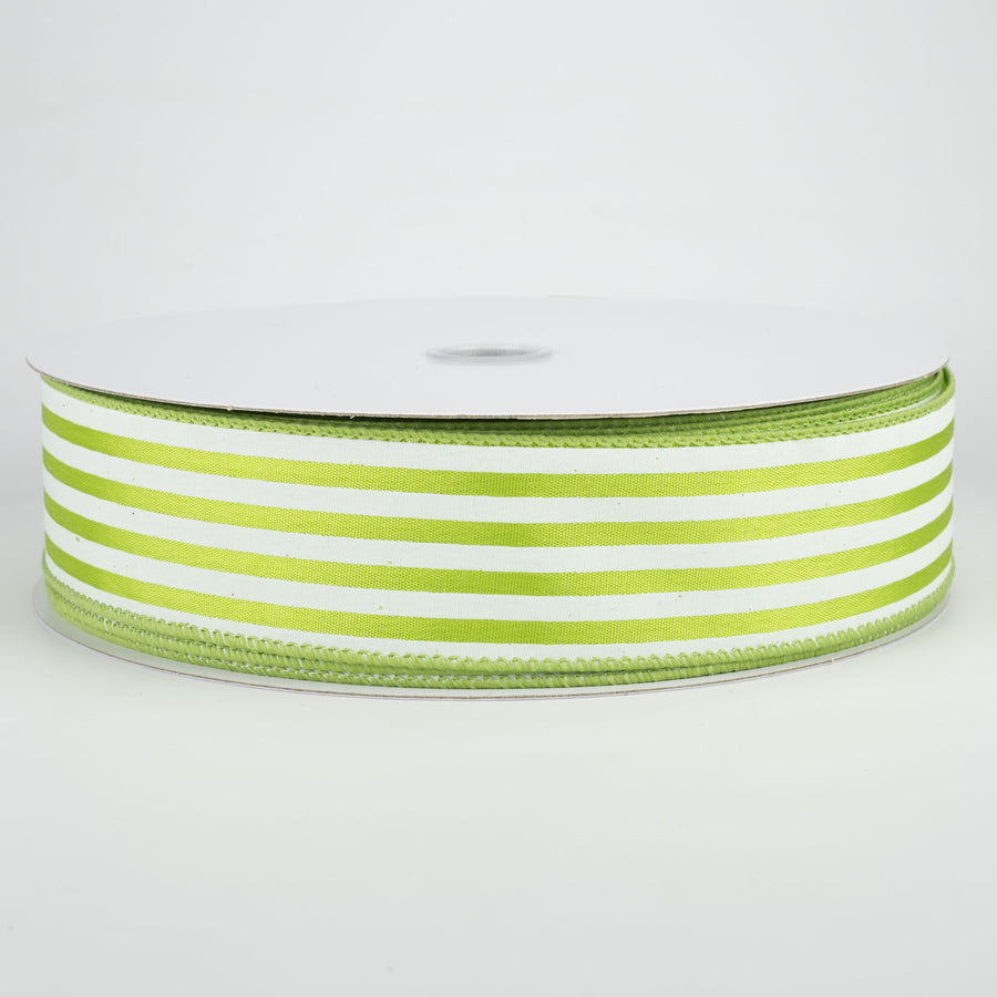 1.5" Cabana Stripes Ribbon: White on Kiwi Green (50 Yards) Item Number: Q501809-580