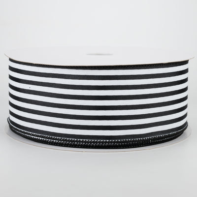 2.5" Cabana Stripes Ribbon: White on Black Satin (50 Yards)