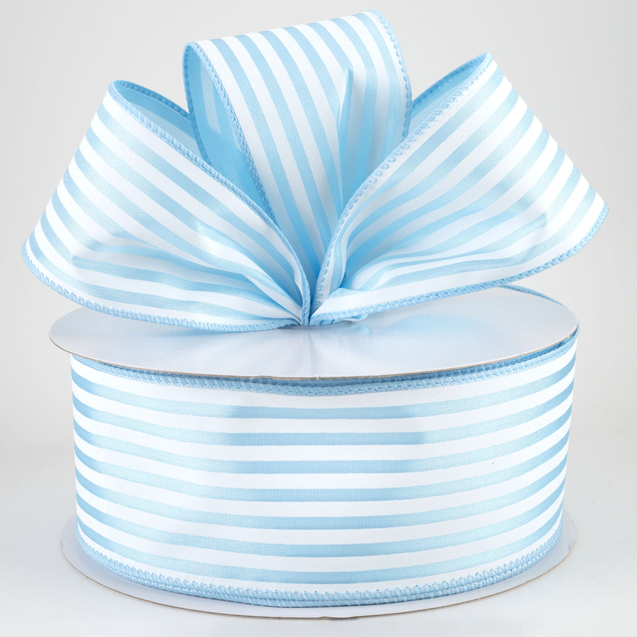 2.5" Cabana Stripes Ribbon: White On Light Blue (50 Yards) Lifestyle Photo
