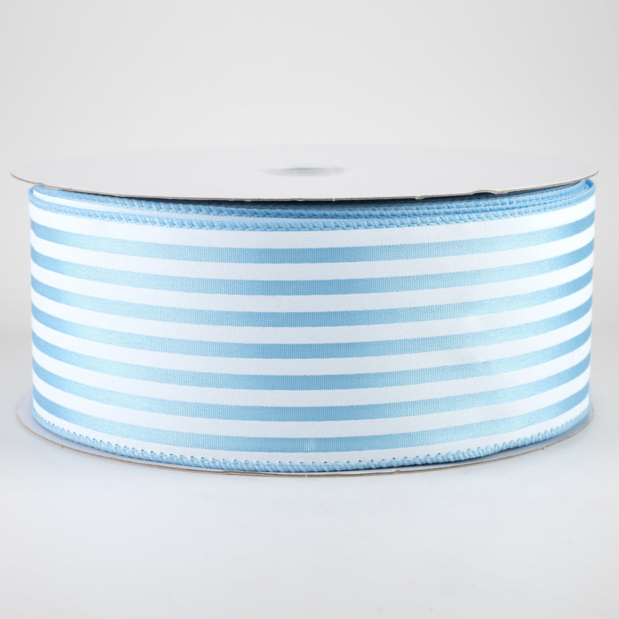 2.5" Cabana Stripes Ribbon: White On Light Blue (50 Yards)