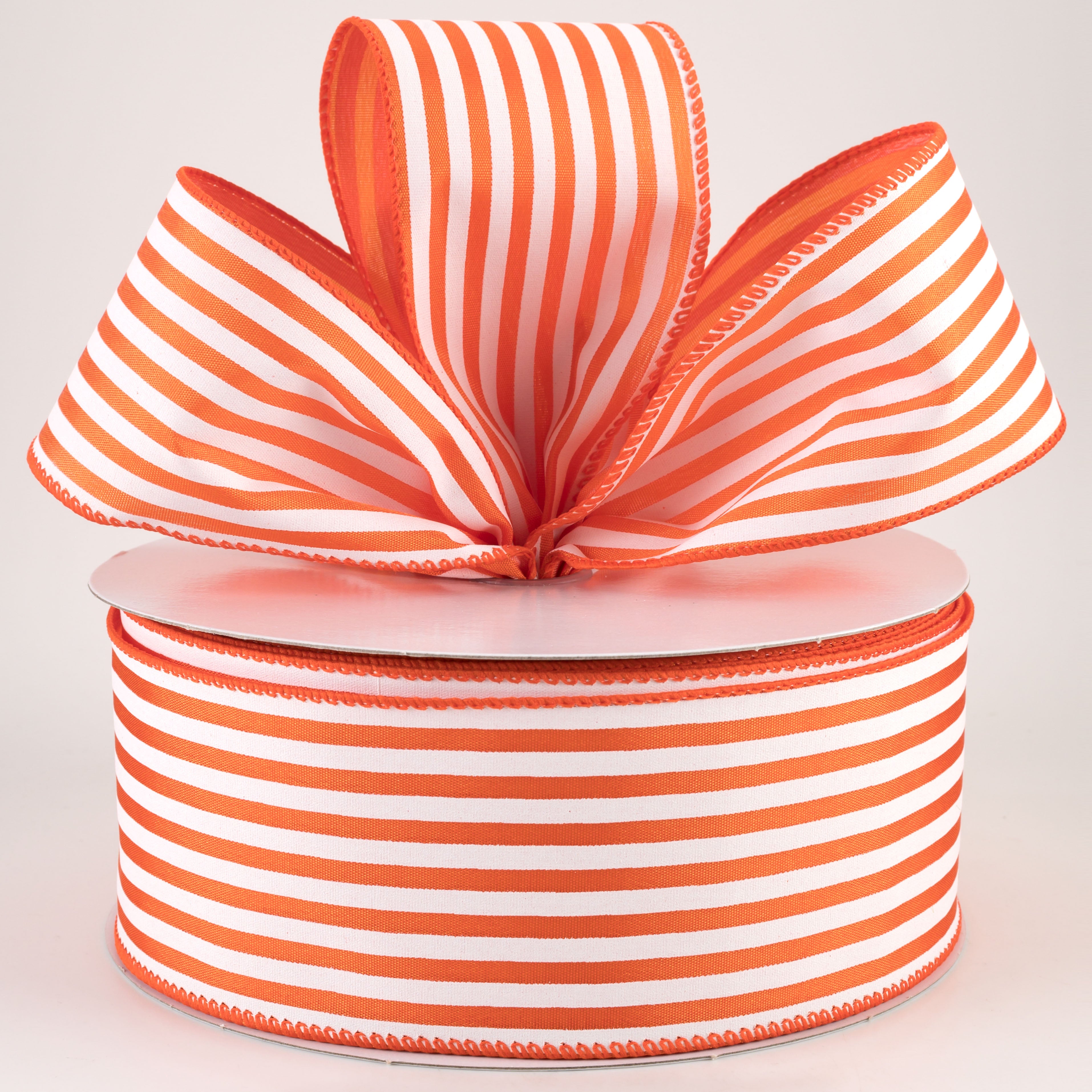 2.5" Cabana Stripes Ribbon: White On Orange (50 Yards) Lifestyle Photo