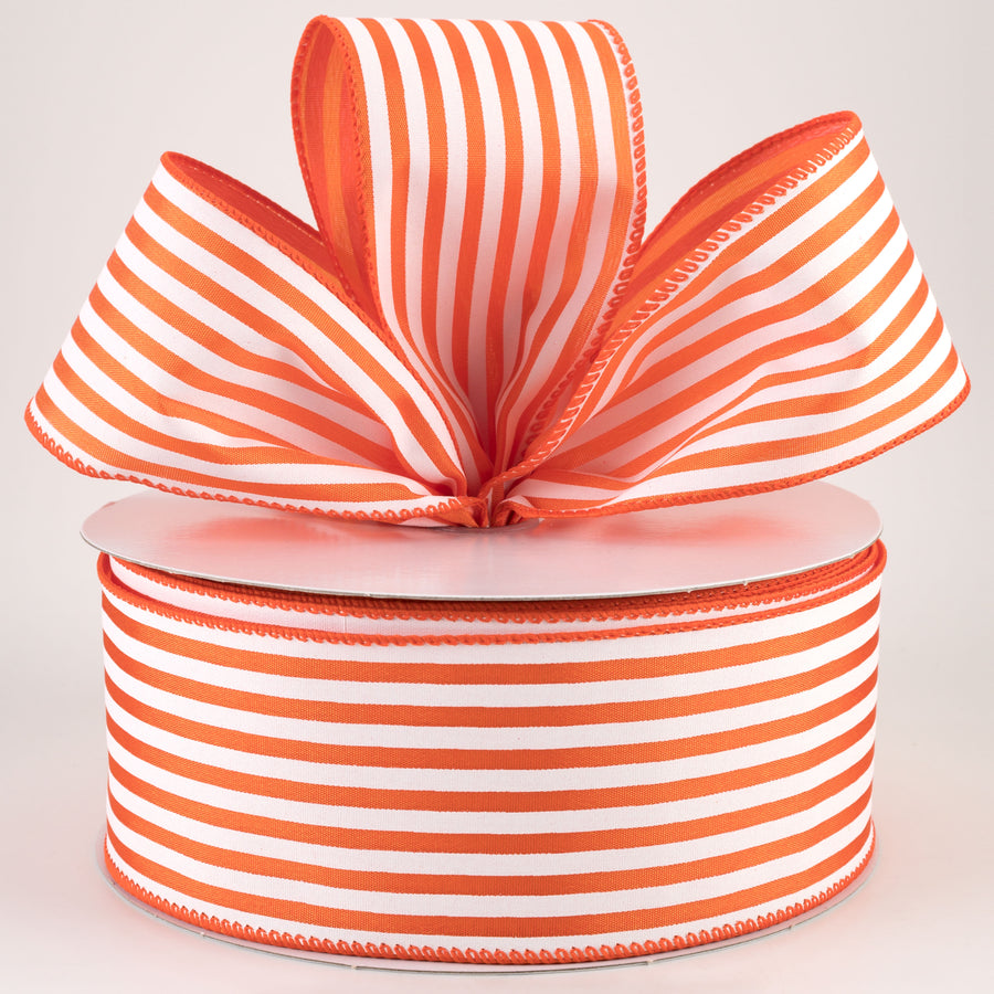 2.5" Cabana Stripes Ribbon: White On Orange (50 Yards) Lifestyle Photo