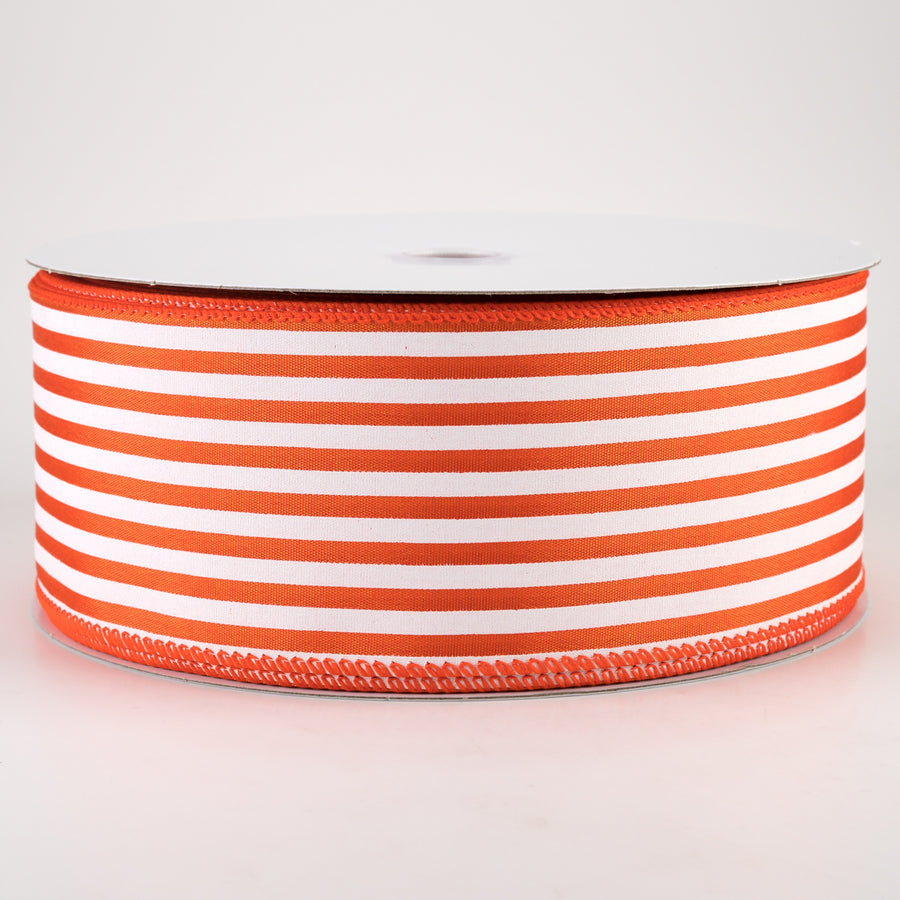 2.5" Cabana Stripes Ribbon: White On Orange (50 Yards)