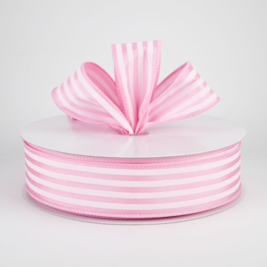 1.5" Cabana Stripes Ribbon: White on Pink Satin (50 Yards) Lifestyle Photo