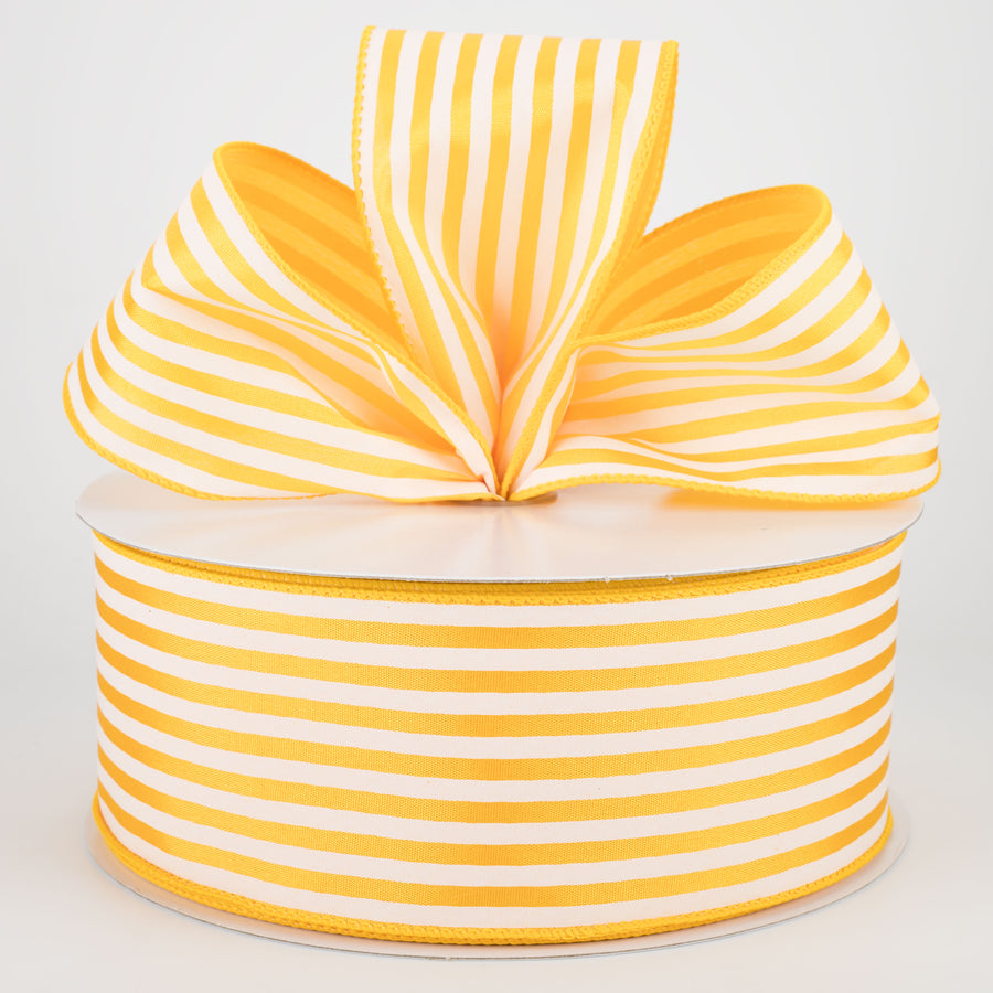 2.5" Cabana Stripes Ribbon: White on Sunflower Satin (50 Yards) Lifestyle Photo