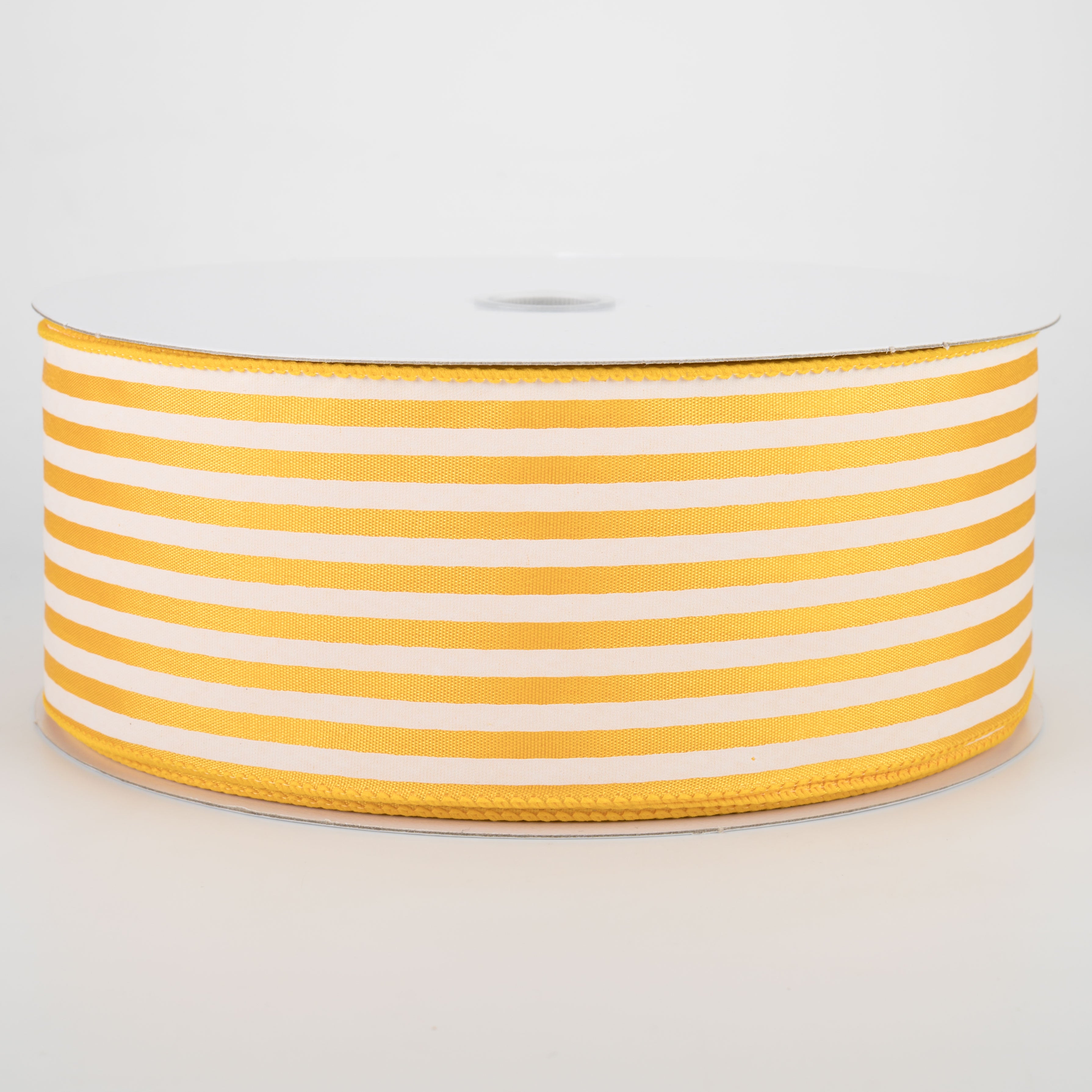 2.5" Cabana Stripes Ribbon: White on Sunflower Satin (50 Yards)