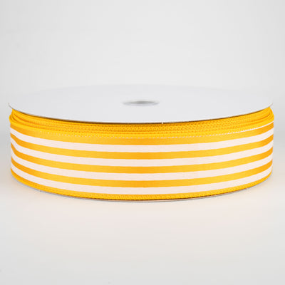 1.5" Cabana Stripes Ribbon: White on Sunflower Yellow (50 Yards)