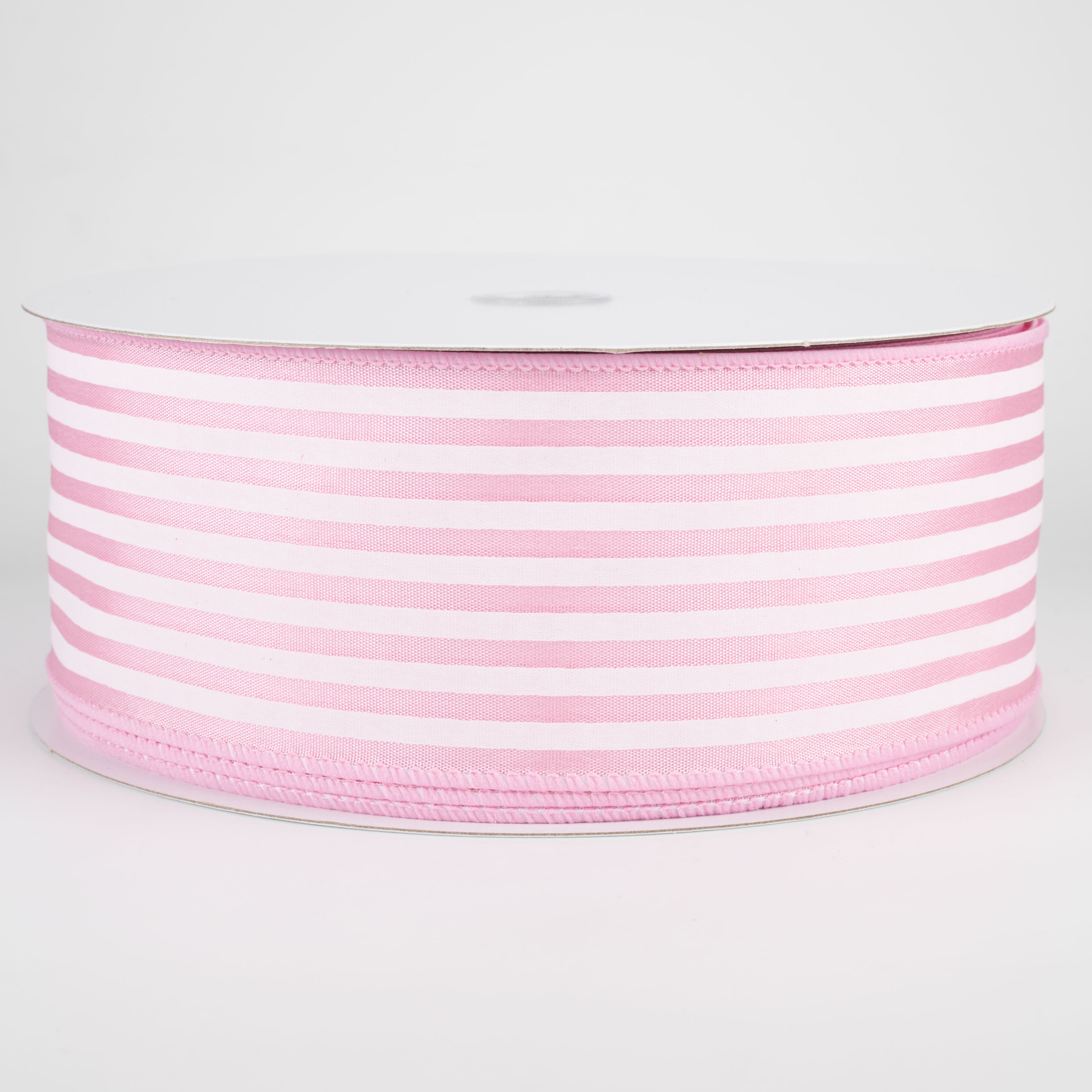 2.5" Cabana Stripes Ribbon: White on Pink Satin (50 Yards) Item Number: Q501840-577