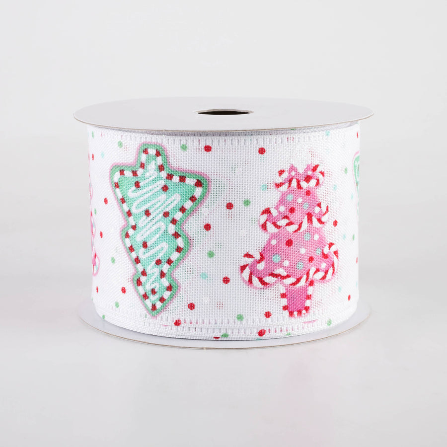 2.5" Linen Christmas Sprinkle Cookies Ribbon: Mint & Pink on White (10 Yards)