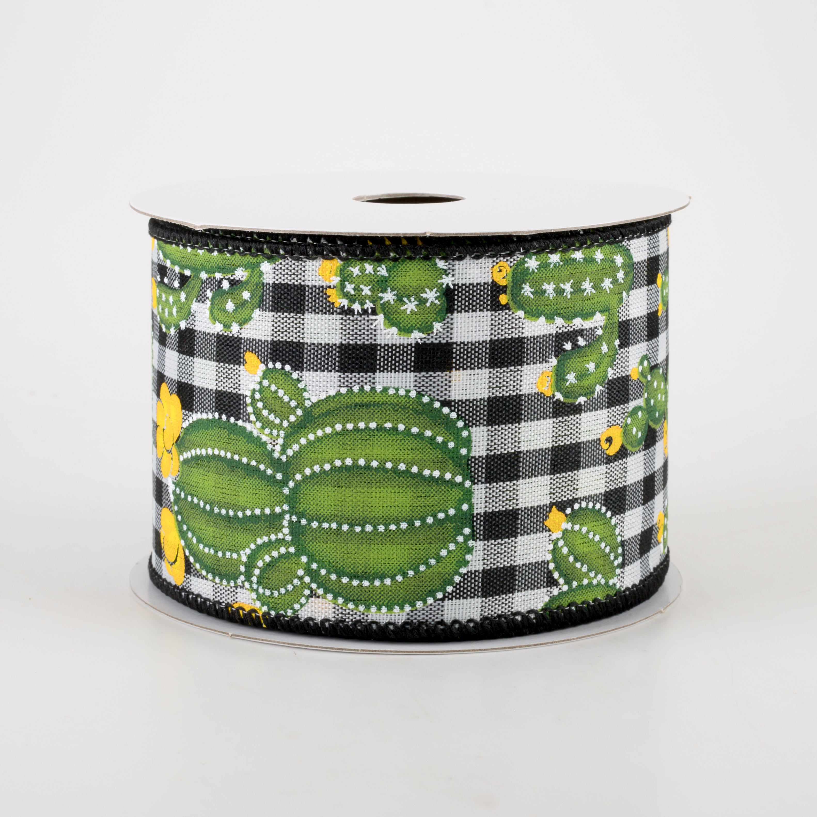 2.5" Cactus on Gingham Ribbon: Black & White (10 Yards) Item Number: 41251-40-21