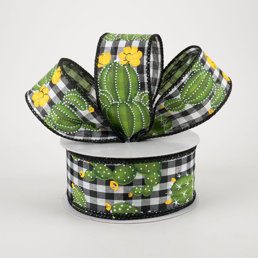 1.5" Cactus on Gingham Ribbon: Black & White (10 Yards) Lifestyle Photo