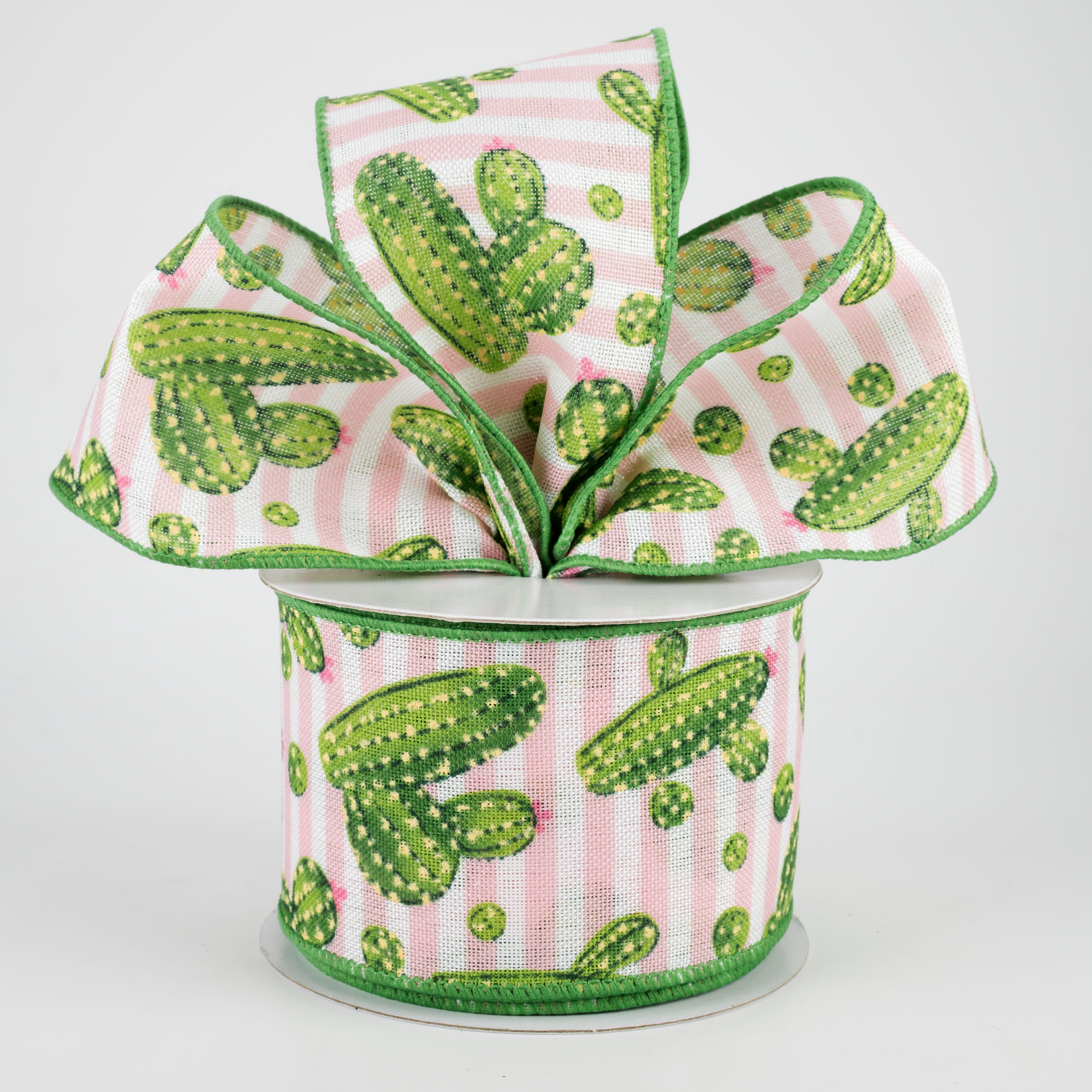 2.5" Cactus Stripe Ribbon: Pink & White (10 Yards) Lifestyle Photo