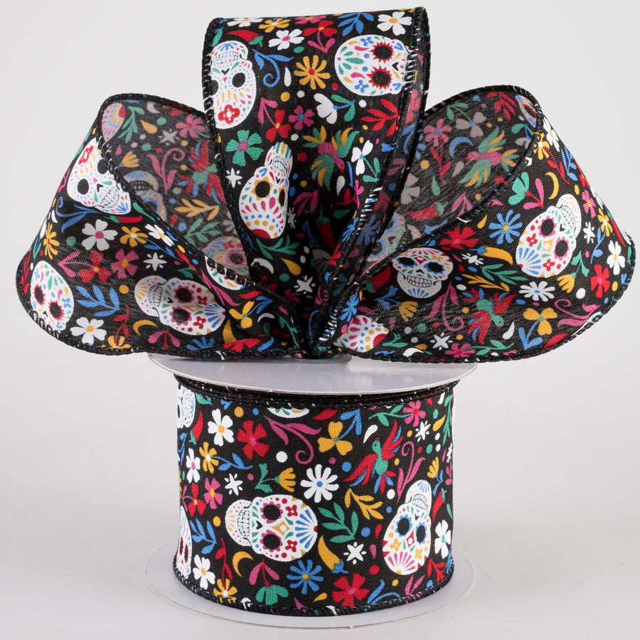 2.5" Calaveras Day of the Dead Skull Ribbon: Black (10 Yards) Lifestyle Photo