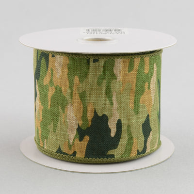 2.5" Camouflage Print Woven Ribbon: Woodland Green & Tan (10 Yards)