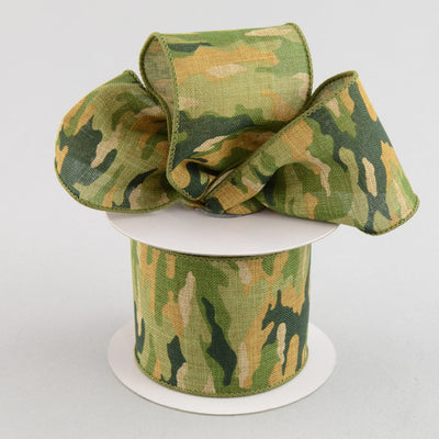 2.5" Camouflage Print Woven Ribbon: Woodland Green & Tan (10 Yards) Lifestyle Photo