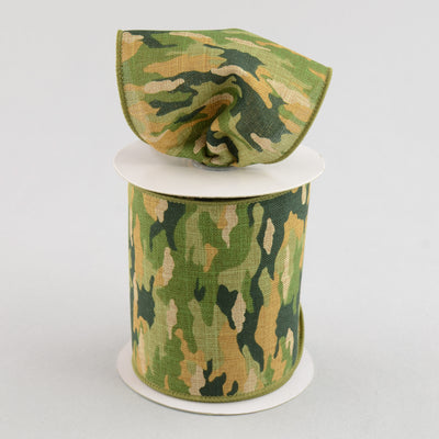 4" Camouflage Print Woven Ribbon: Woodland Green & Tan (10 Yards) Lifestyle Photo