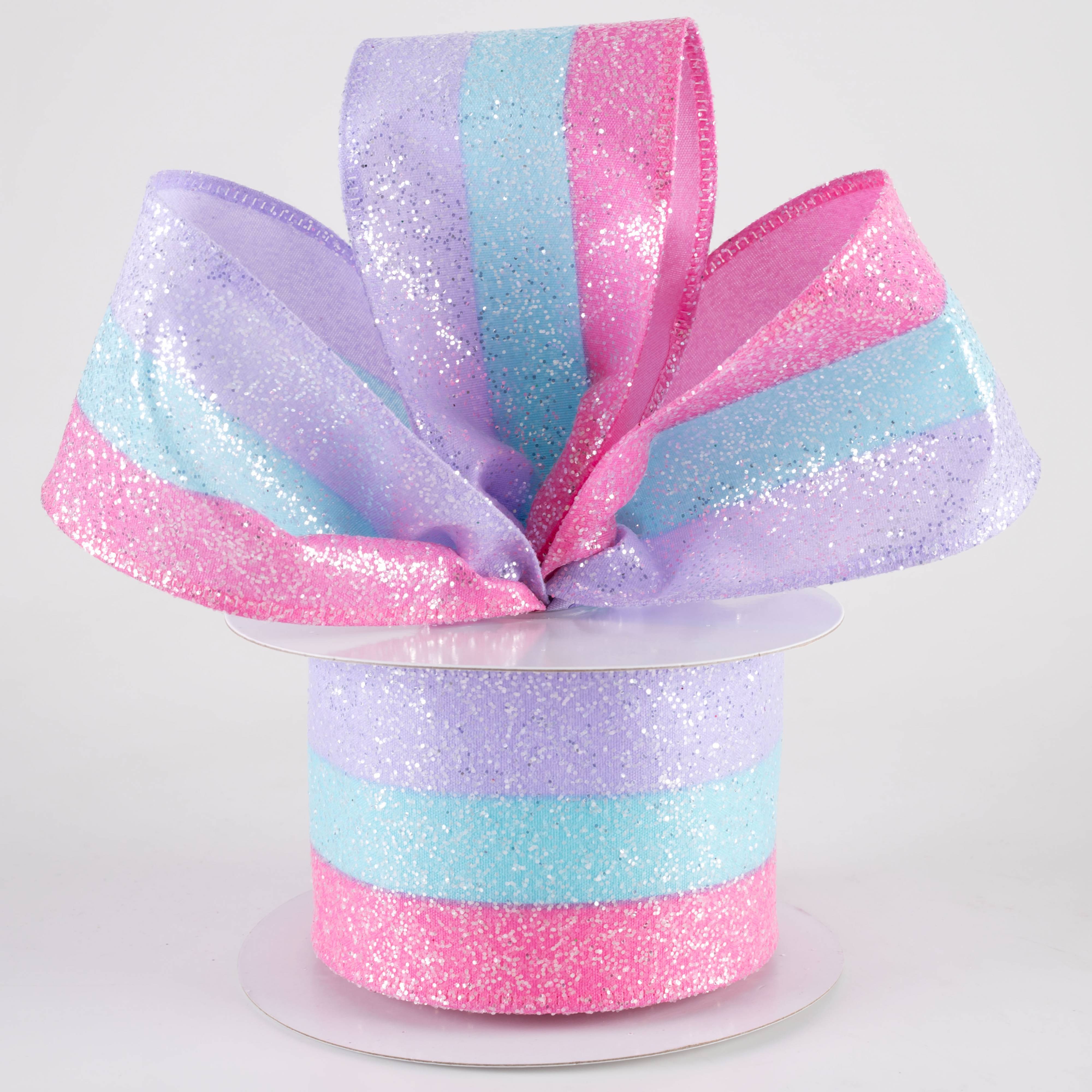 2.5" Candied Glittered Stripes Ribbon: Pink, Blue & Lavender (10 Yards) Lifestyle Photo