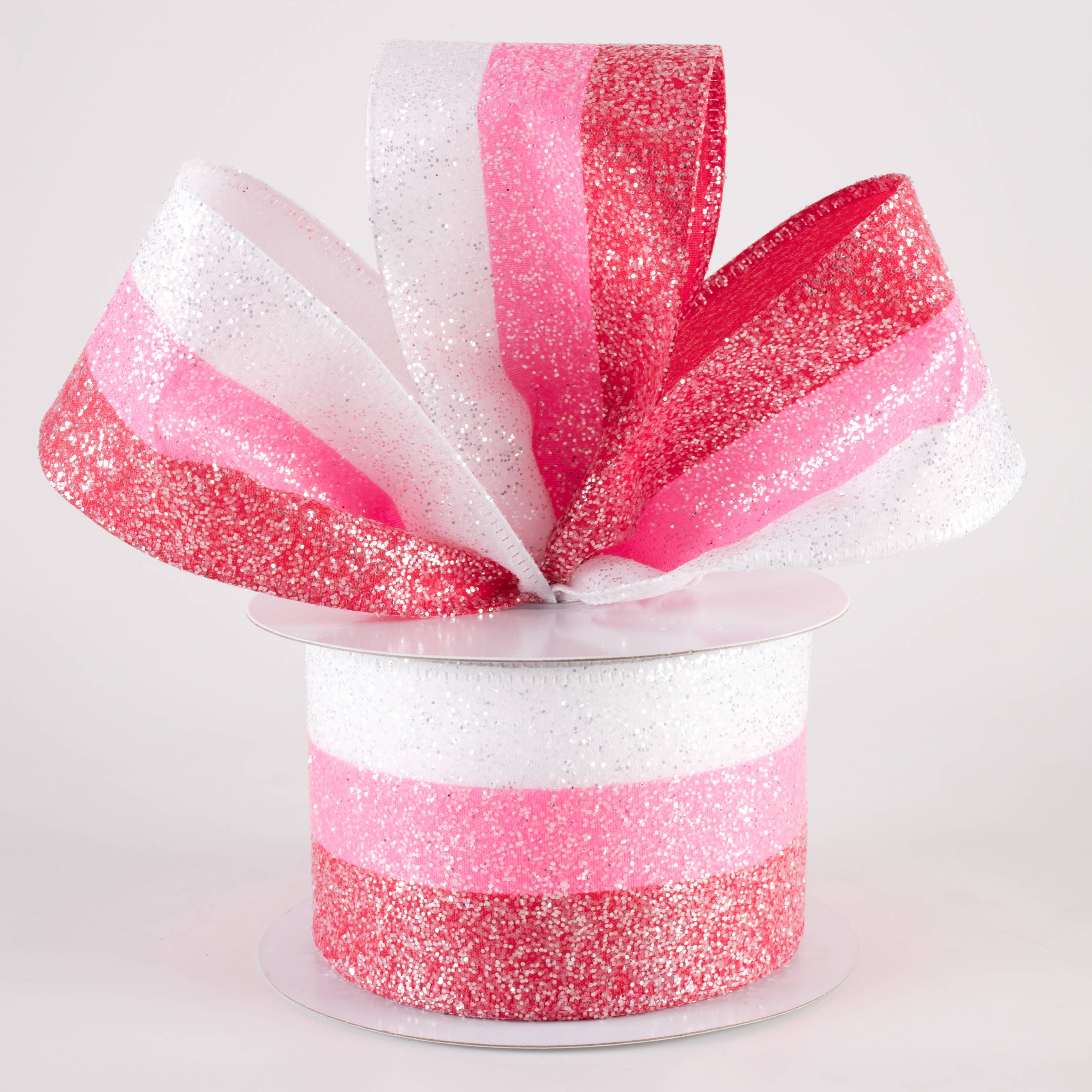 2.5" Candied Glittered Stripes Ribbon: Red, White & Pink (10 Yards) Lifestyle Photo