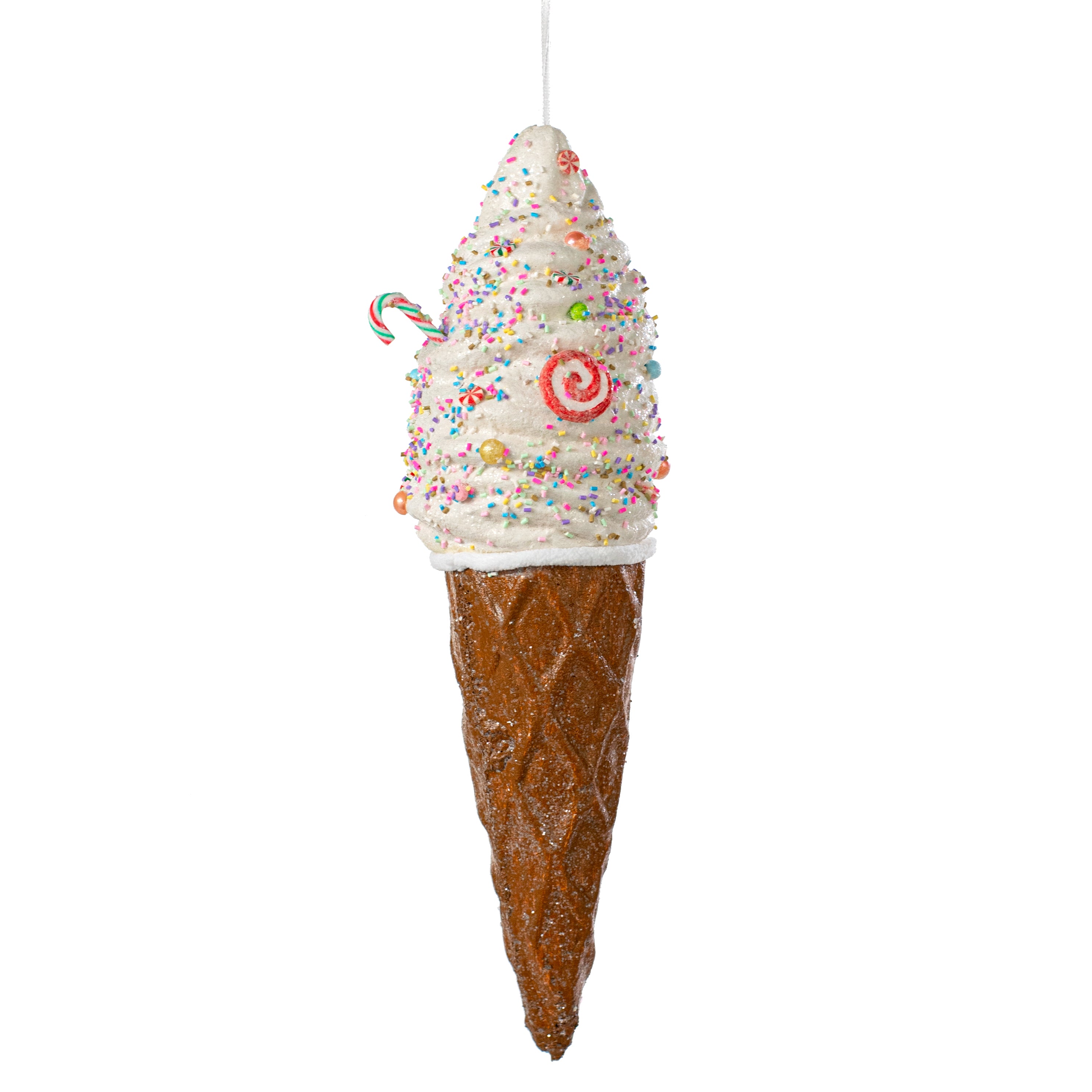 15" Candy Cane Ice Cream Cone Ornament Item Number: 85854WT