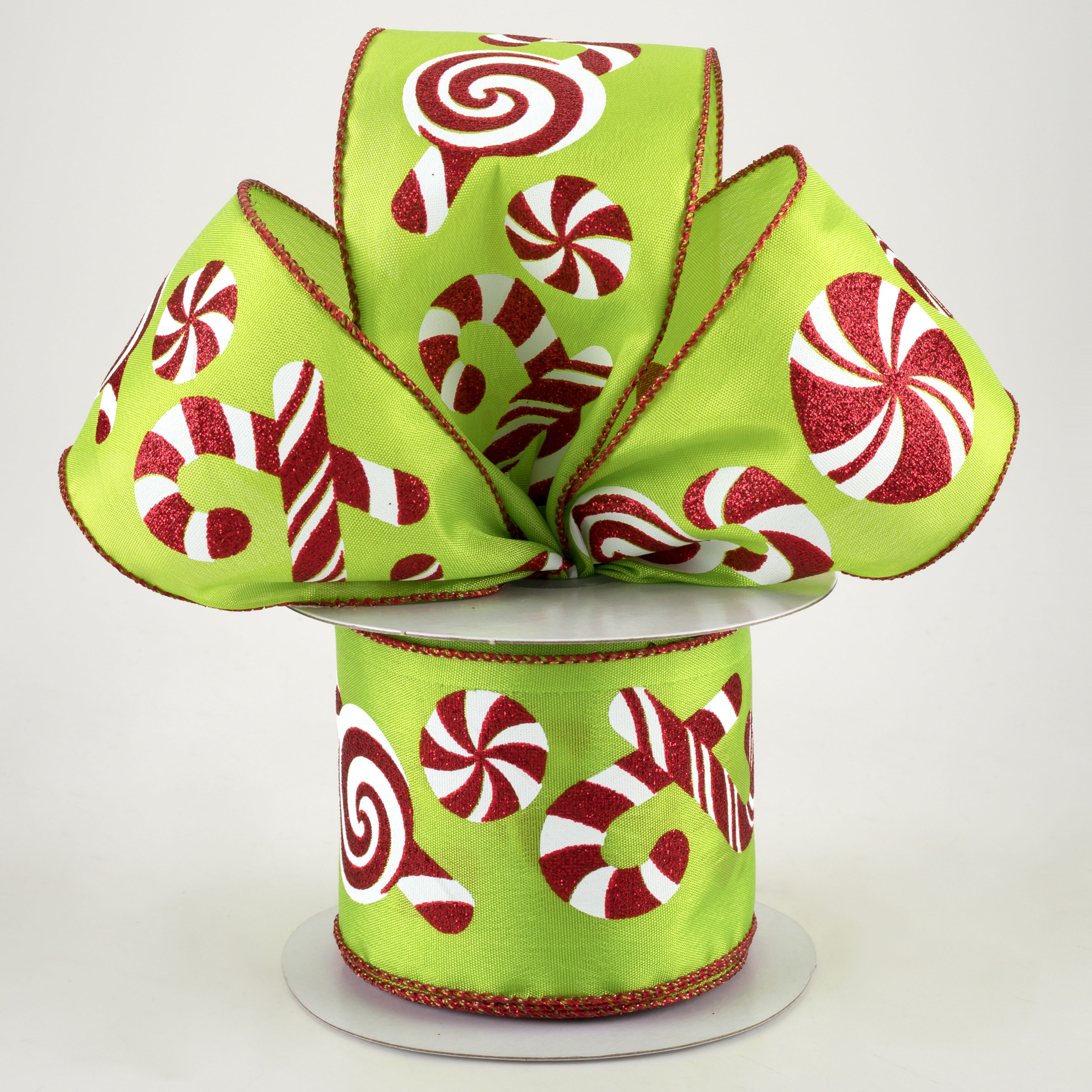2.5" Candy Cane & Peppermint Ribbon: Lime (10 Yards) Lifestyle Photo