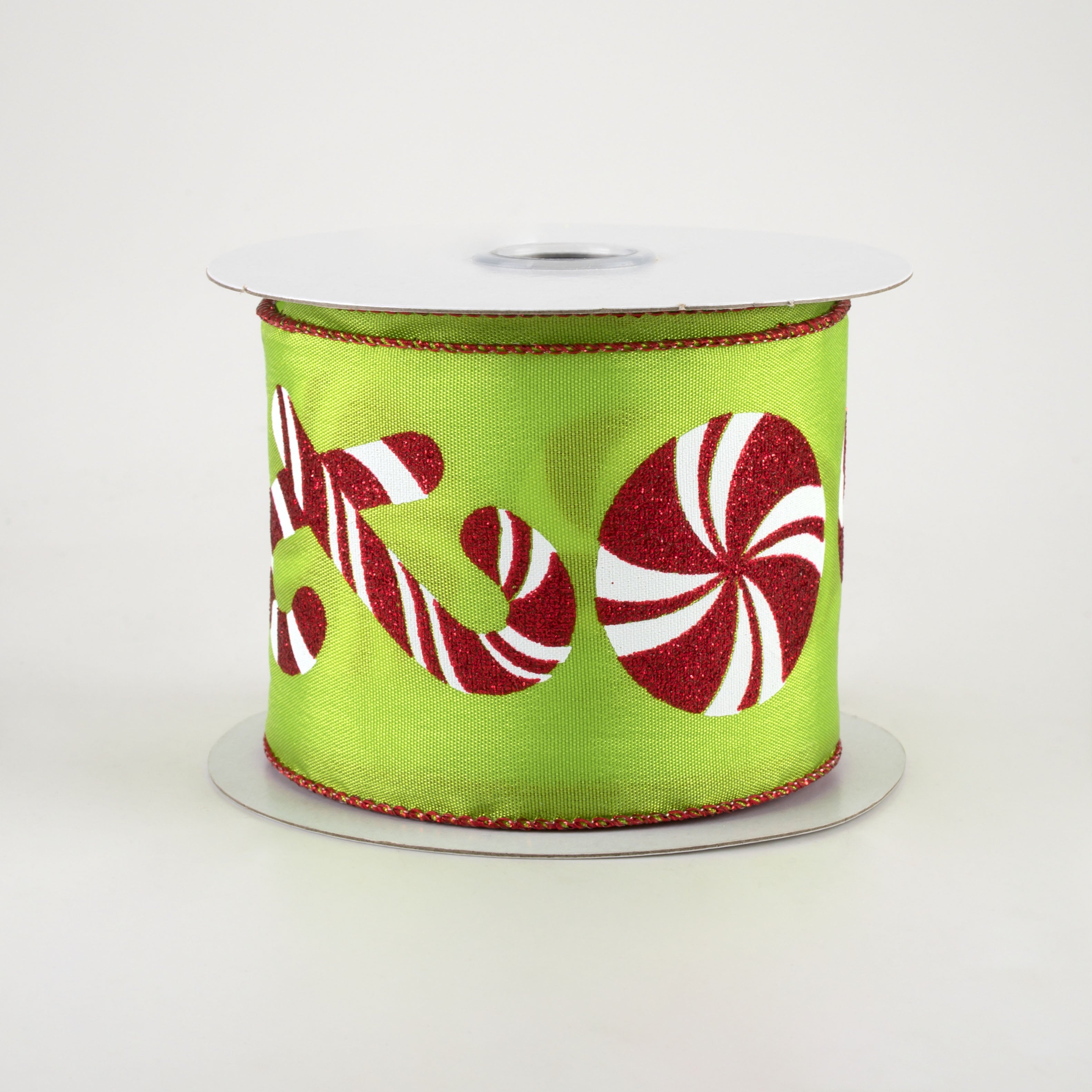 2.5" Candy Cane & Peppermint Ribbon: Lime (10 Yards)