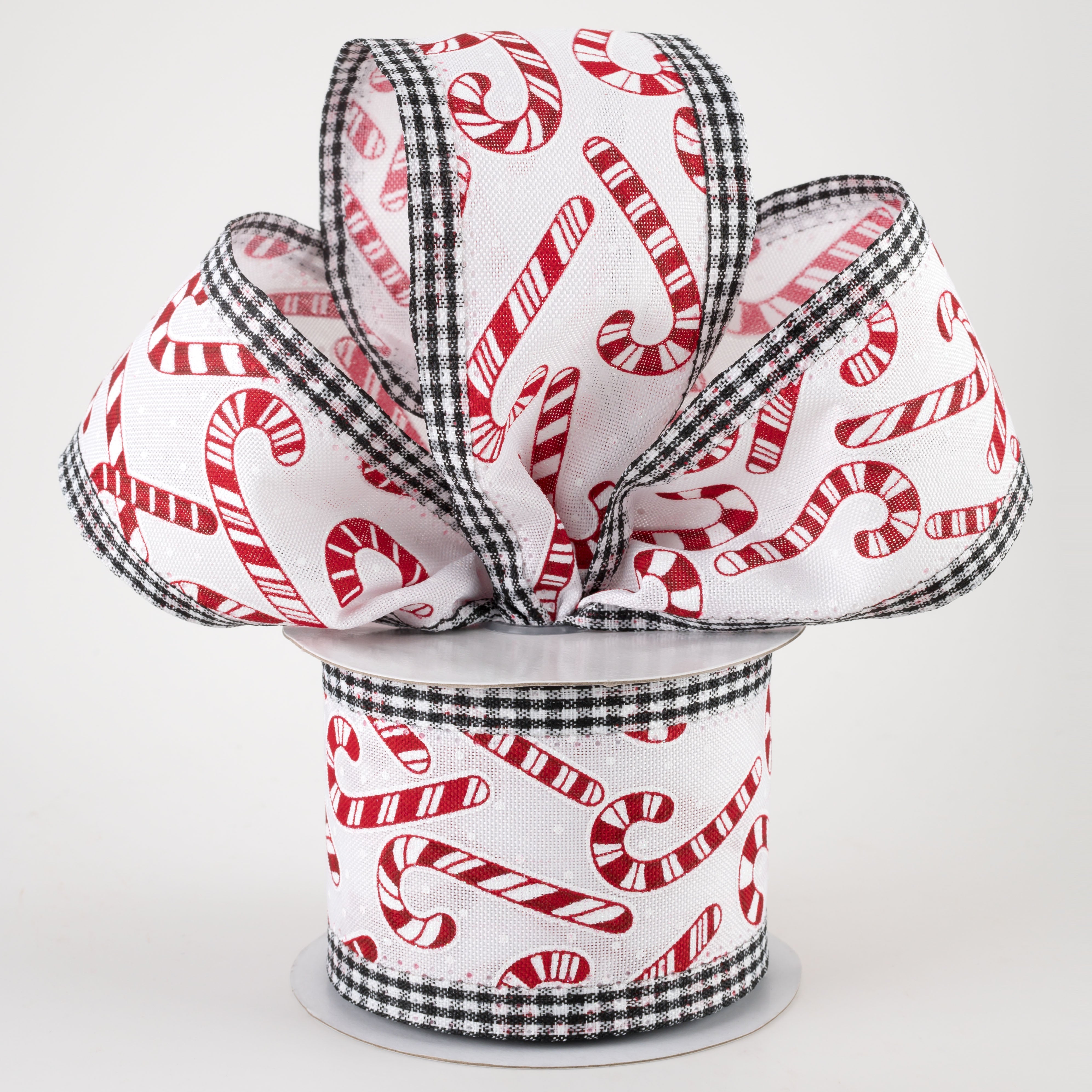 2.5" Candy Canes Gingham Edge Ribbon (10 Yards) Lifestyle Photo