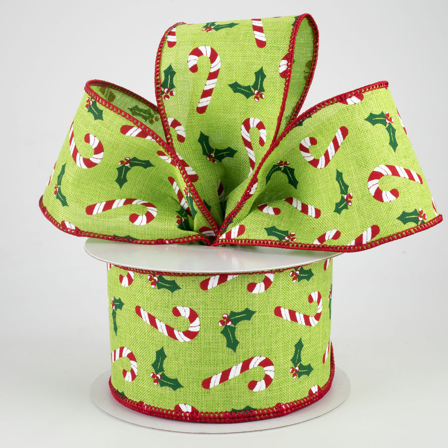 2.5" Candy Canes & Holly Ribbon: Lime (10 Yards) Lifestyle Photo
