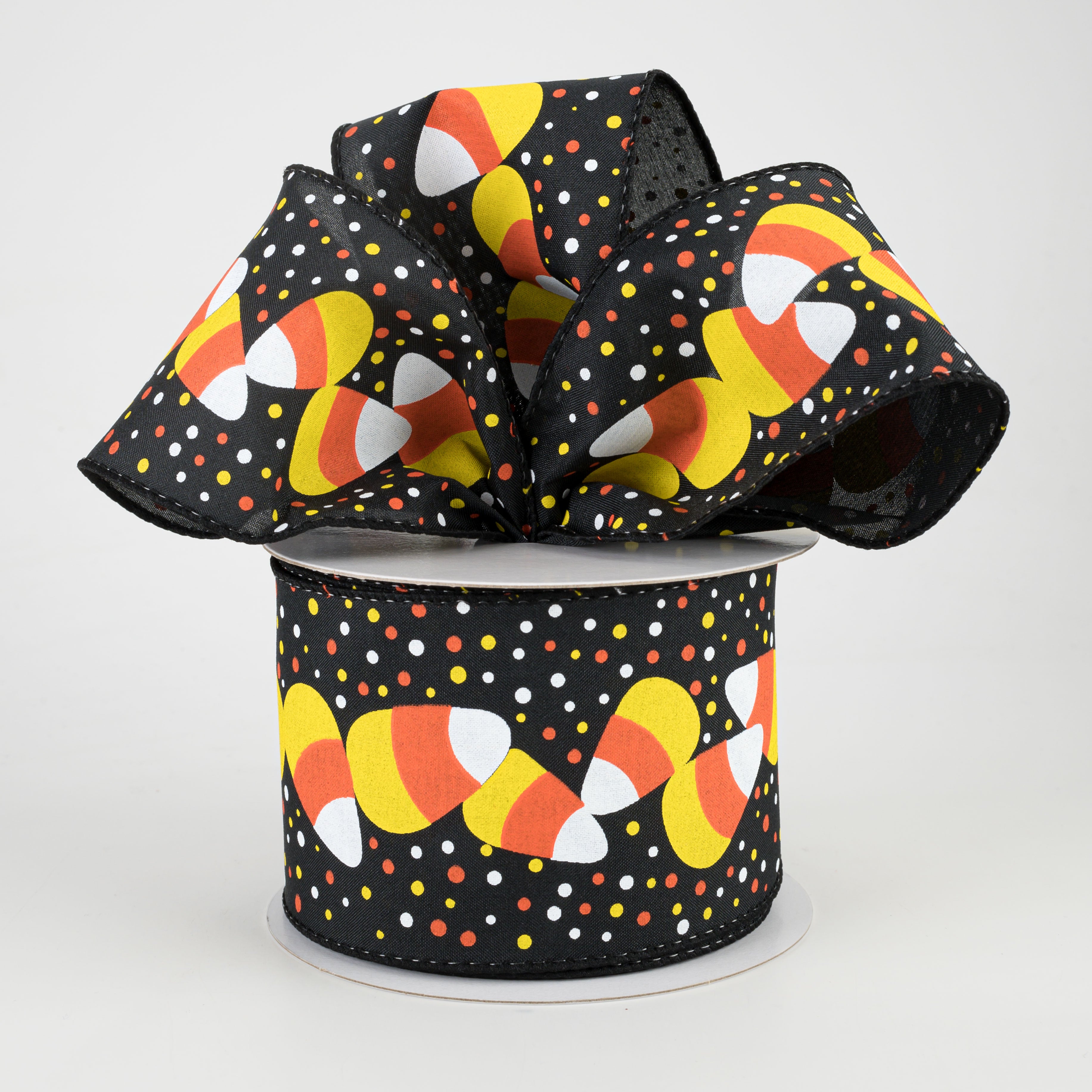 2.5" Candy Corn Satin Ribbon: Black (10 Yards) Lifestyle Photo