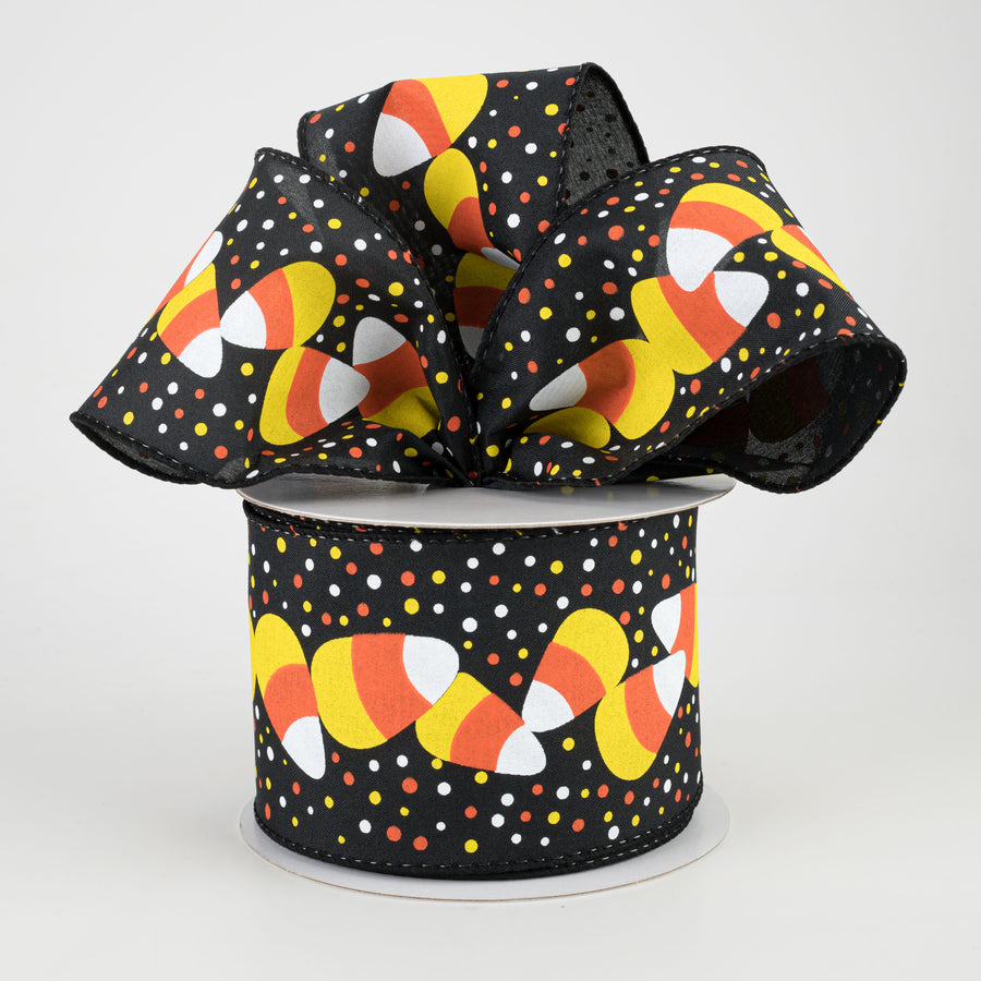 2.5" Candy Corn Satin Ribbon: Black (10 Yards) Lifestyle Photo