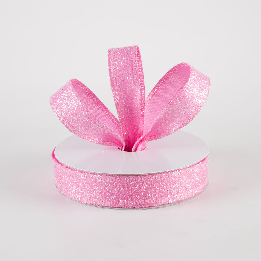 7/8" Candy Glittered Satin Ribbon: Fuchsia Hot Pink (10 Yards) Lifestyle Photo