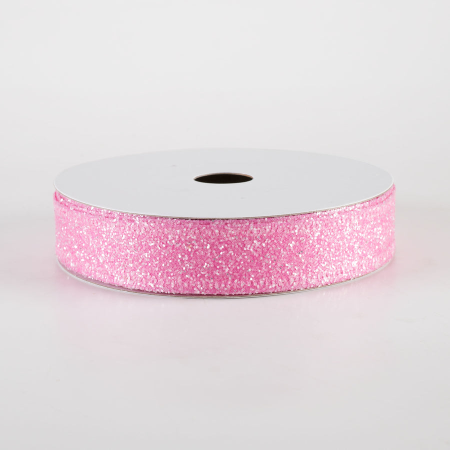 7/8" Candy Glittered Satin Ribbon: Fuchsia Hot Pink (10 Yards)