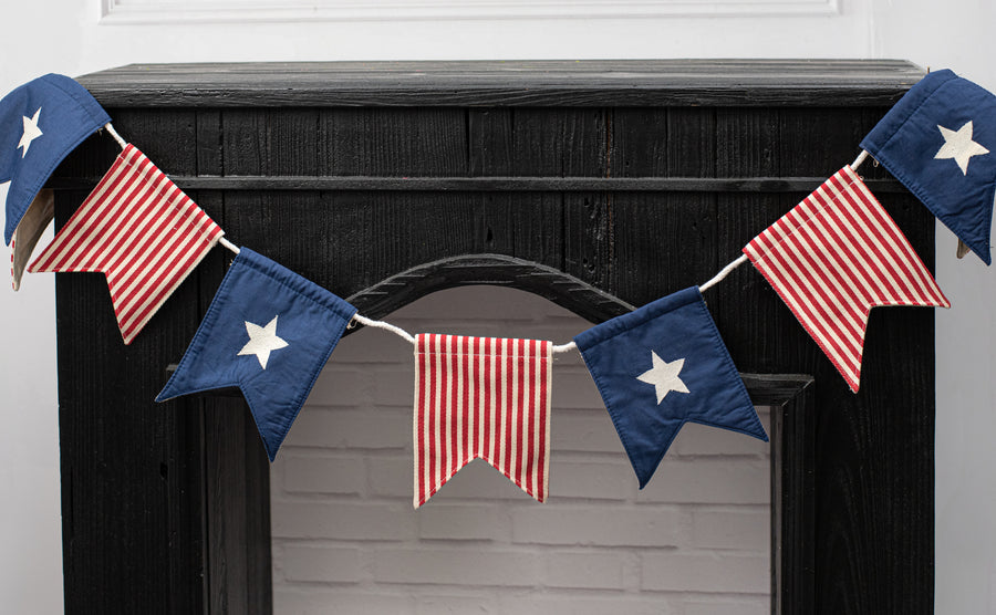 [D Stevens] 72" Canvas Bunting USA Flags Garland Lifestyle Photo