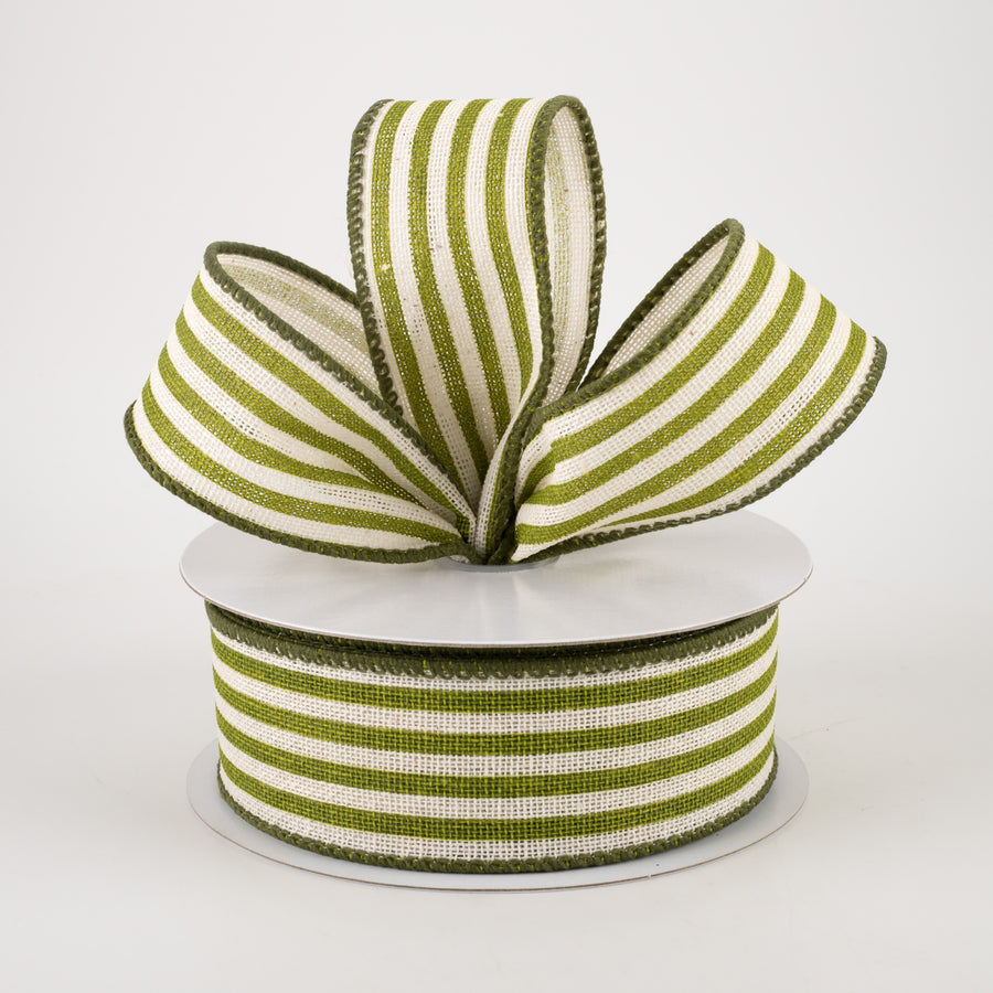 1.5" Canvas Cabana Stripes Ribbon: Ivory & Kiwi Green (10 Yards) Lifestyle Photo