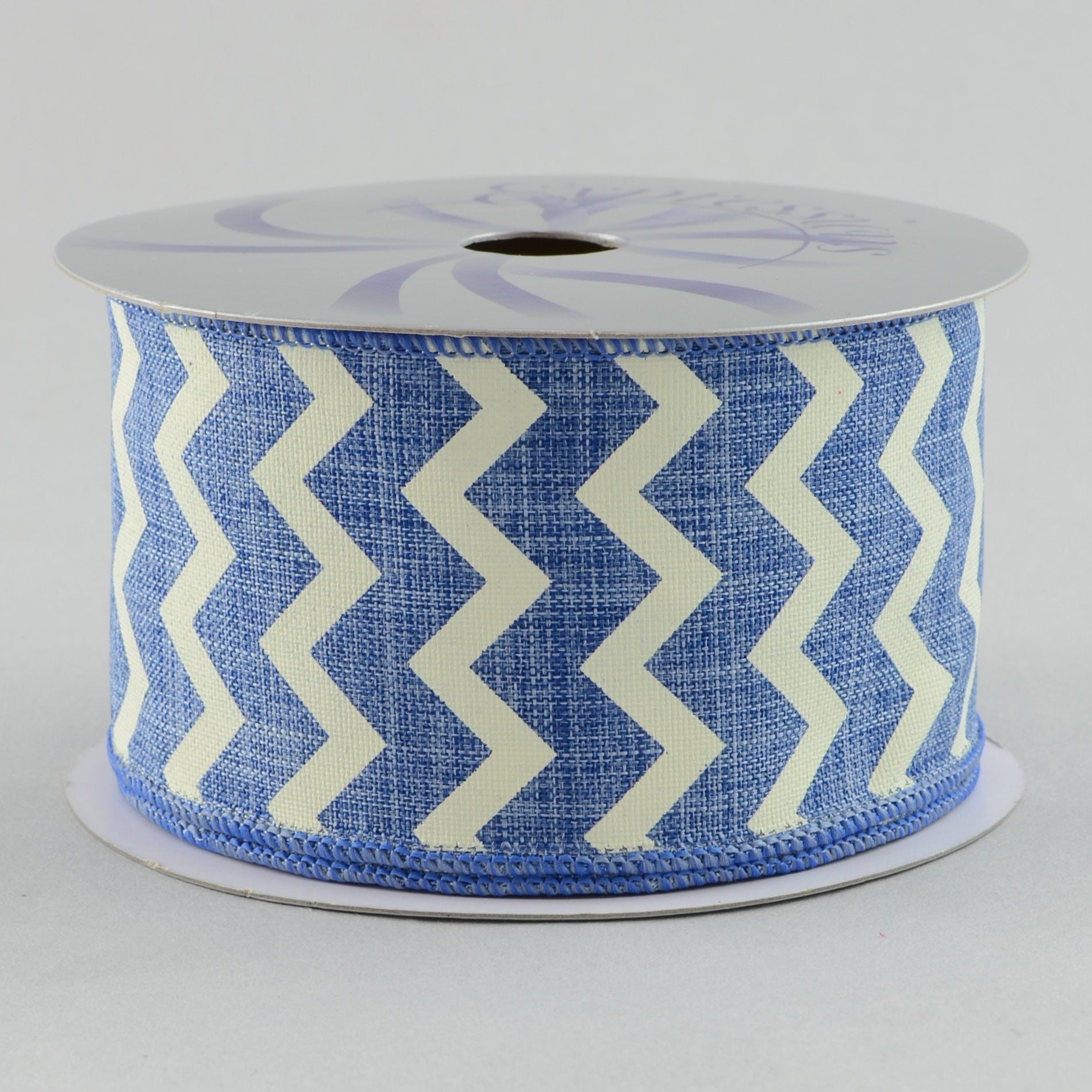 2.5" Canvas Chevron Ribbon: Denim Blue & White (10 Yards)