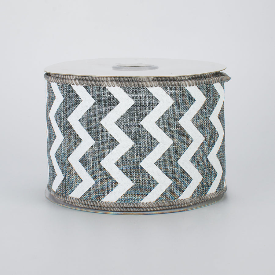 2.5" Canvas Chevron Ribbon: Grey & White (10 Yards)