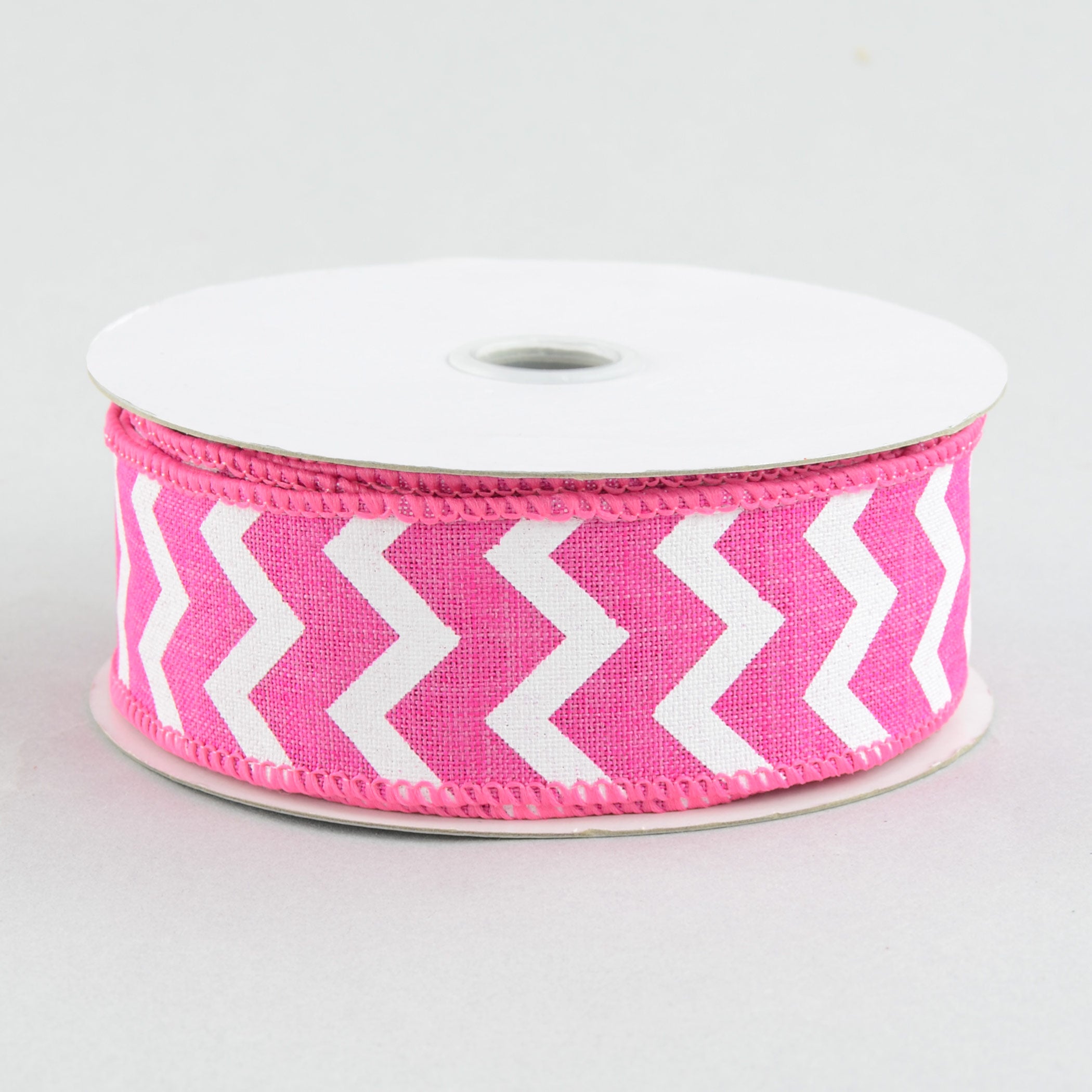 1.5" Canvas Chevron Ribbon: Hot Pink & White (10 Yards)