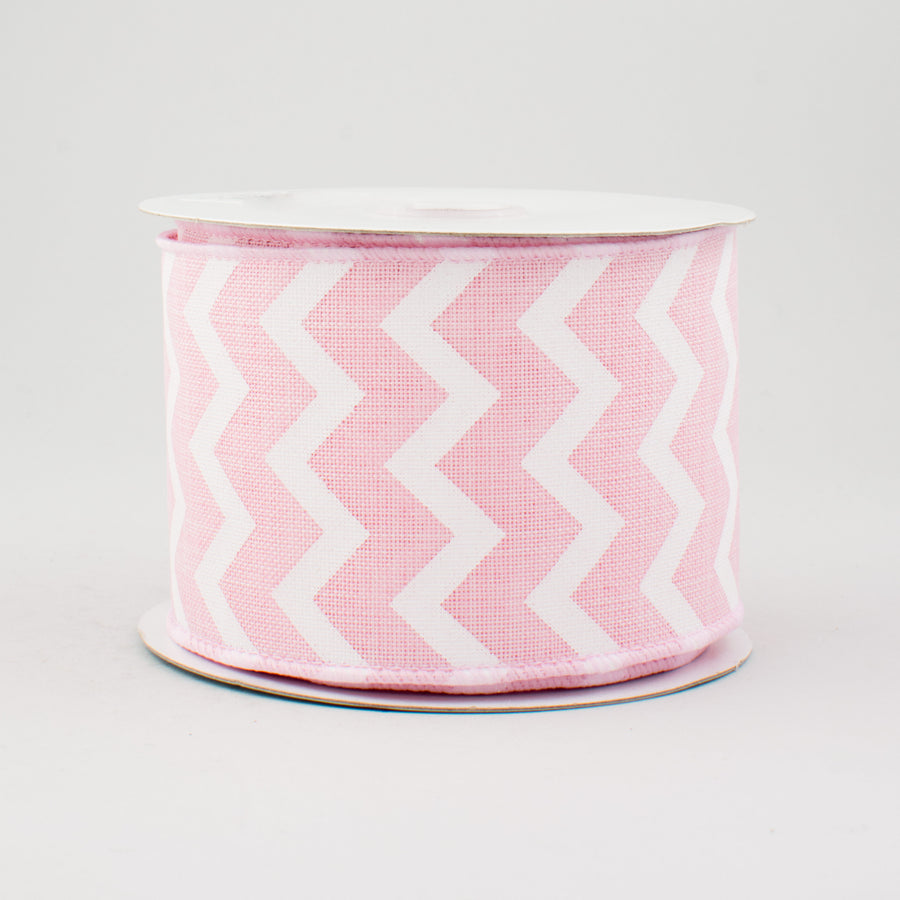 2.5" Canvas Chevron Ribbon: Light Pink & White (10 Yards)