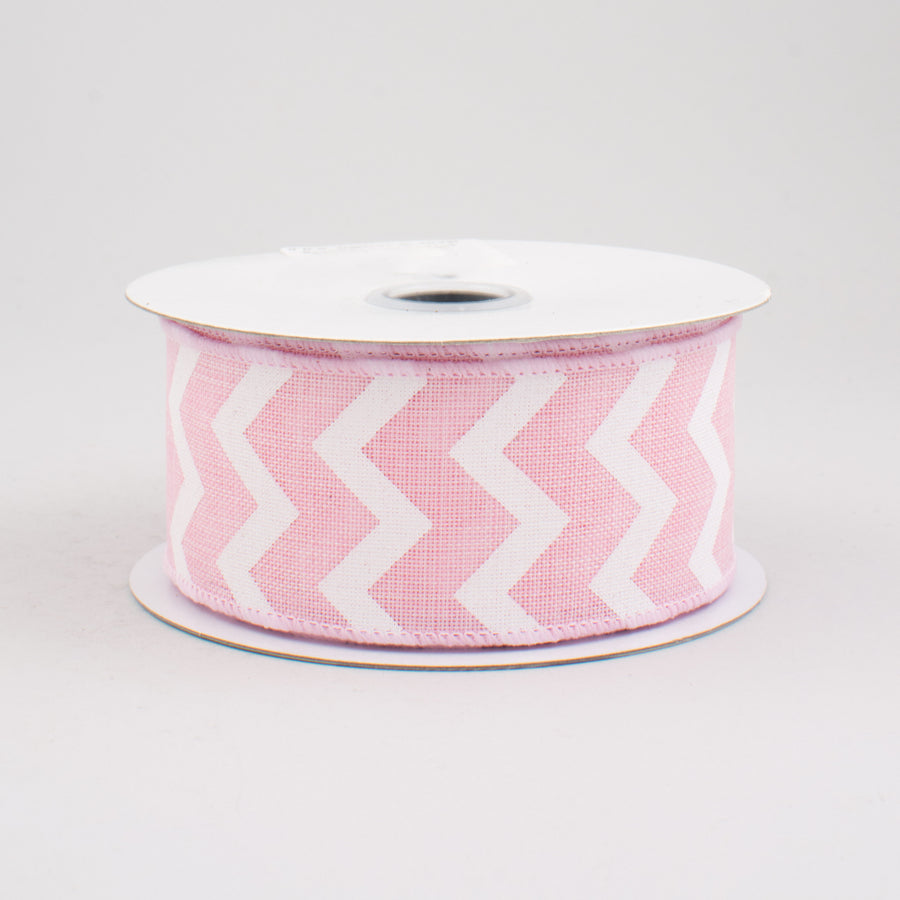 1.5" Canvas Chevron Ribbon: Light Pink & White (10 Yards)