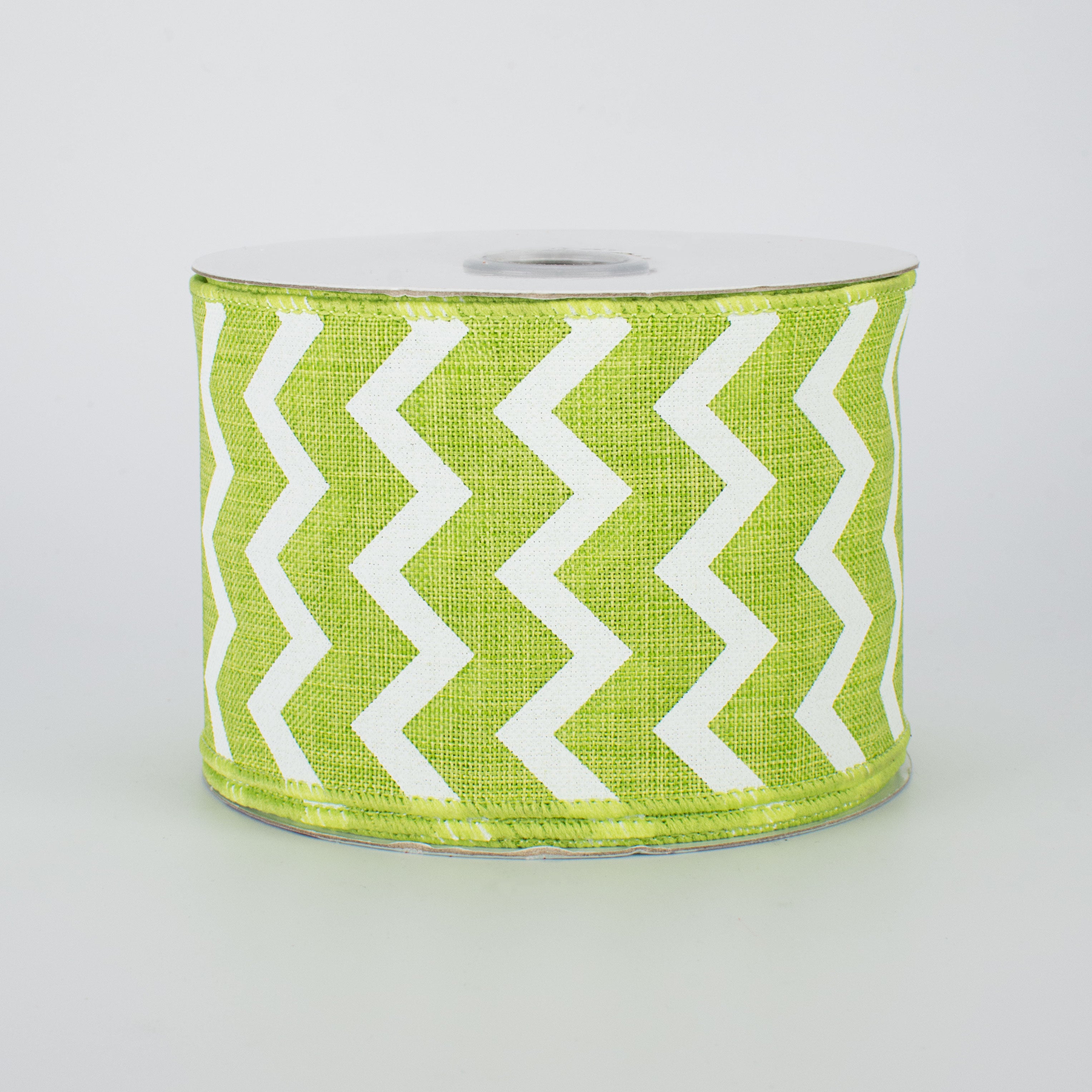 2.5" Canvas Chevron Ribbon: Lime Green & White (10 Yards)