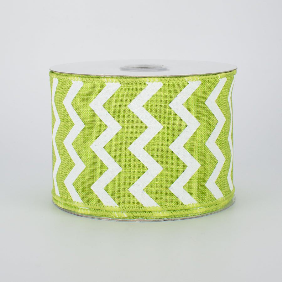 2.5" Canvas Chevron Ribbon: Lime Green & White (10 Yards)