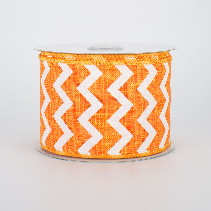 2.5" Canvas Chevron Ribbon: Orange & White (10 Yards)